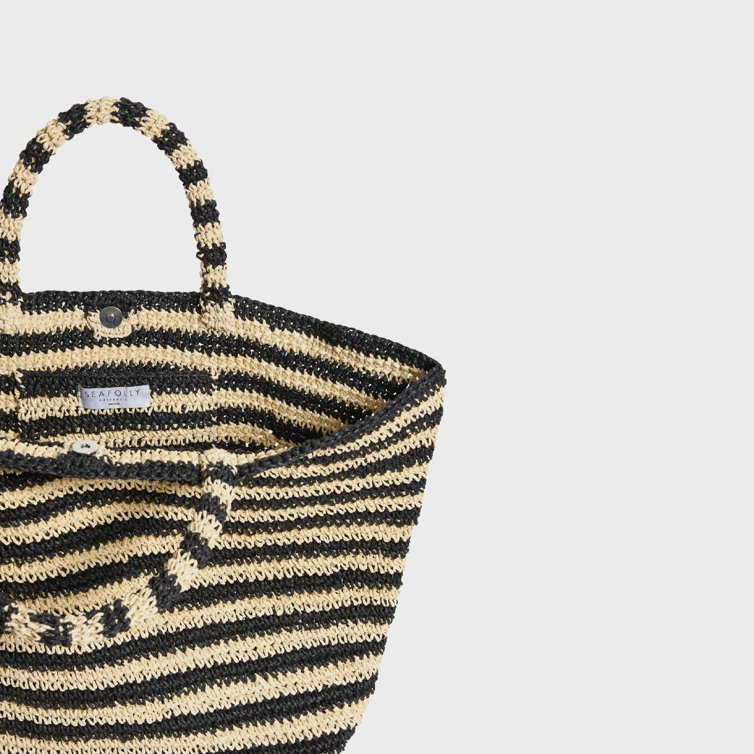 Large Open Weave Tote Bag | Natural Black