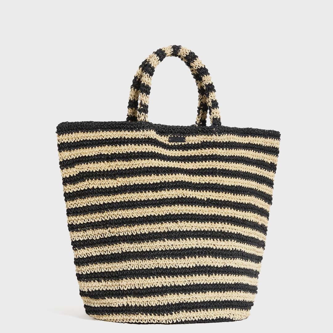 Large Open Weave Tote Bag | Natural Black