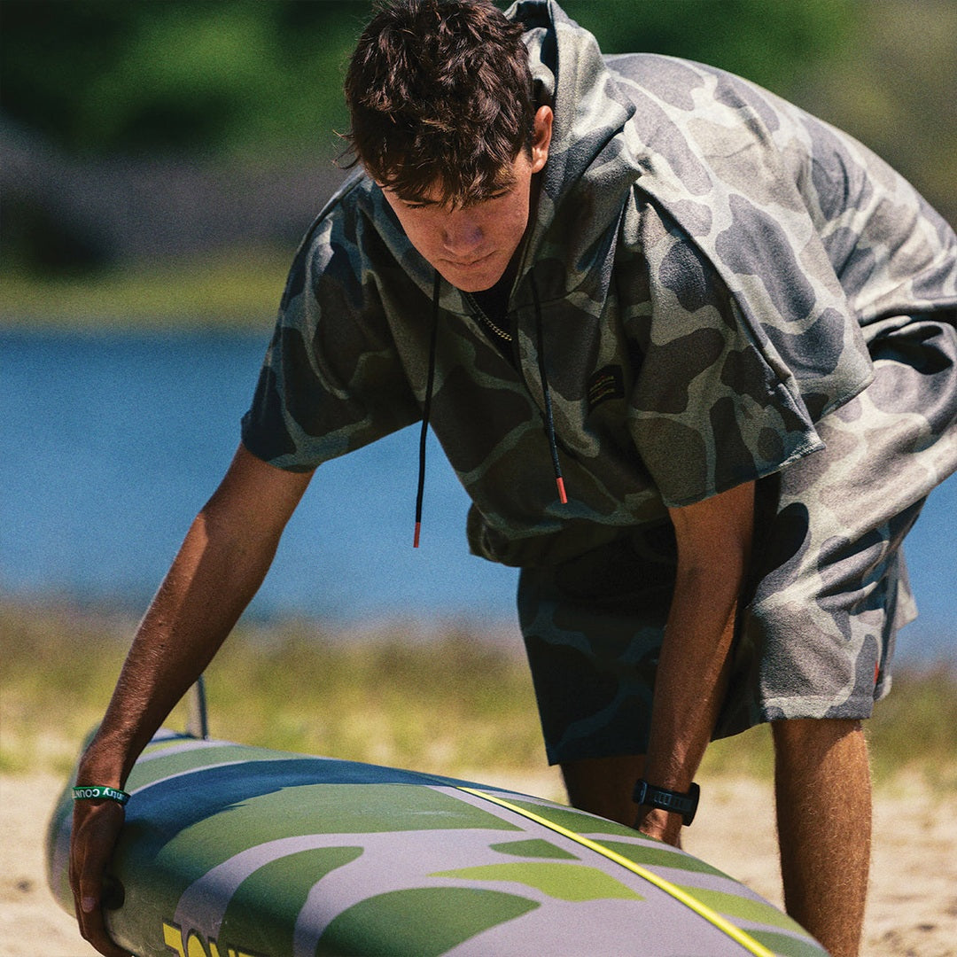 Slowtide Florence Performance Quick-Dry Poncho in Overland — product detail or lifestyle view 4