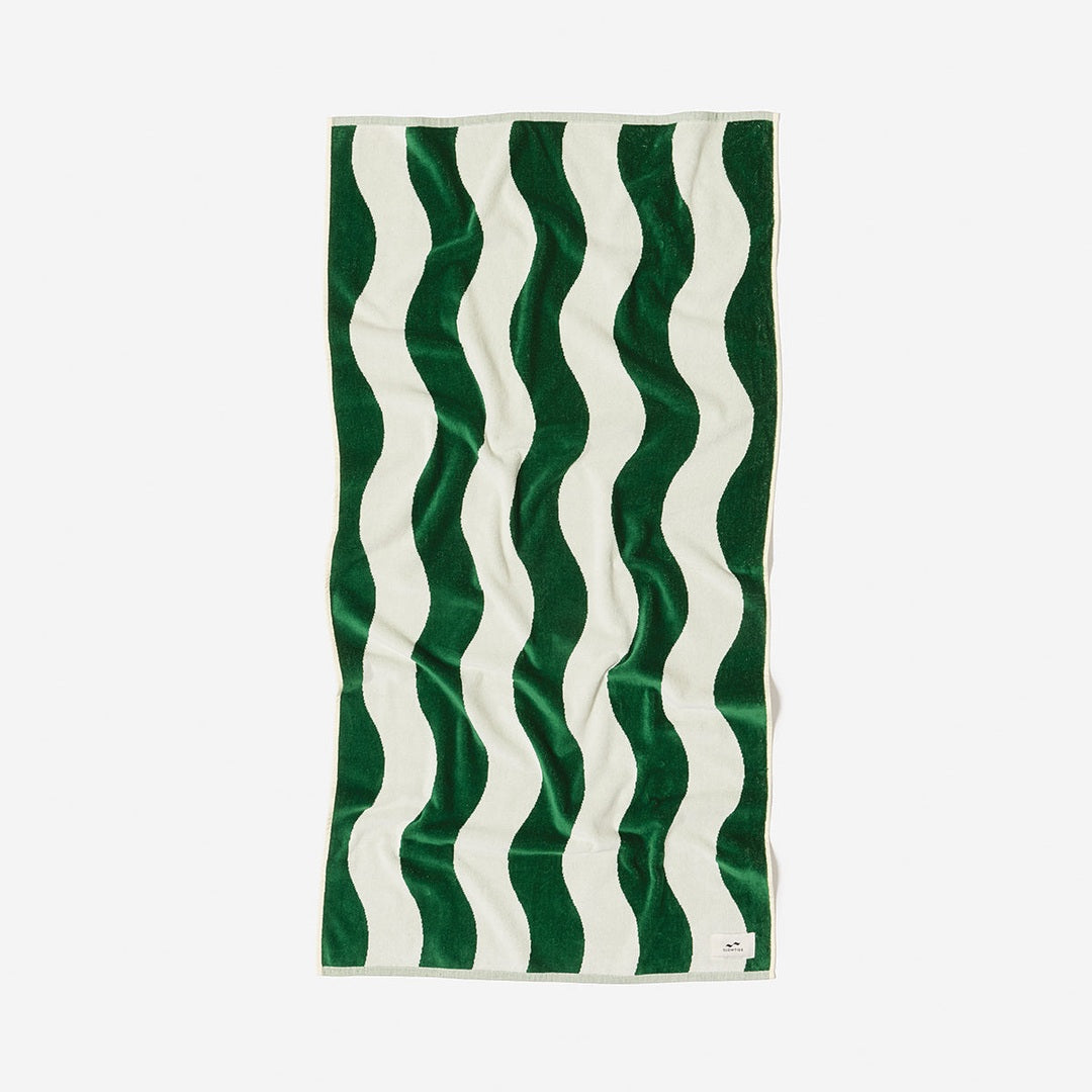 Slowtide Stripe Woven Beach Towel in Kale — hero product view