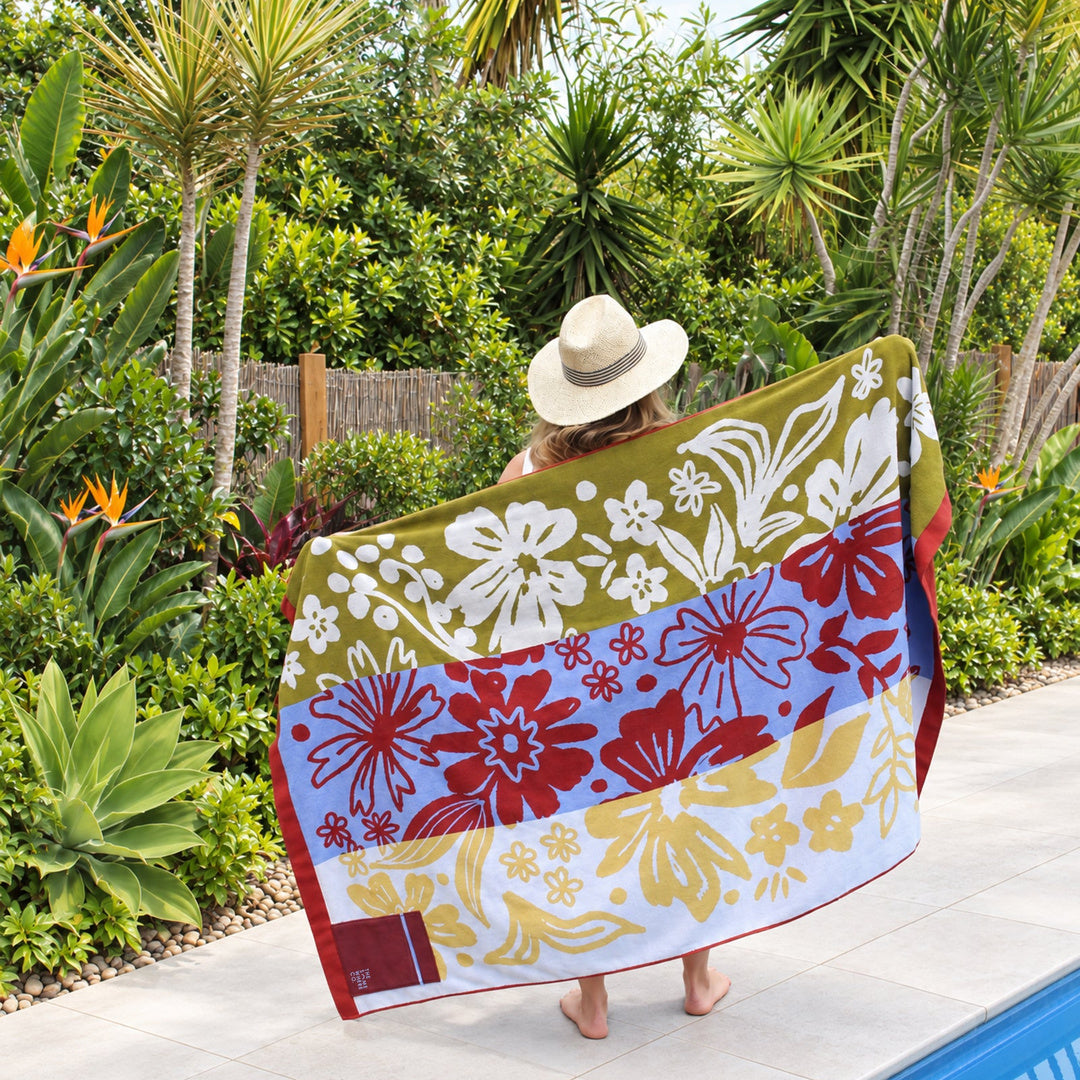 The Somewhere Co. Premium Cotton Beach Towel in Flor Del Sol — official image 01