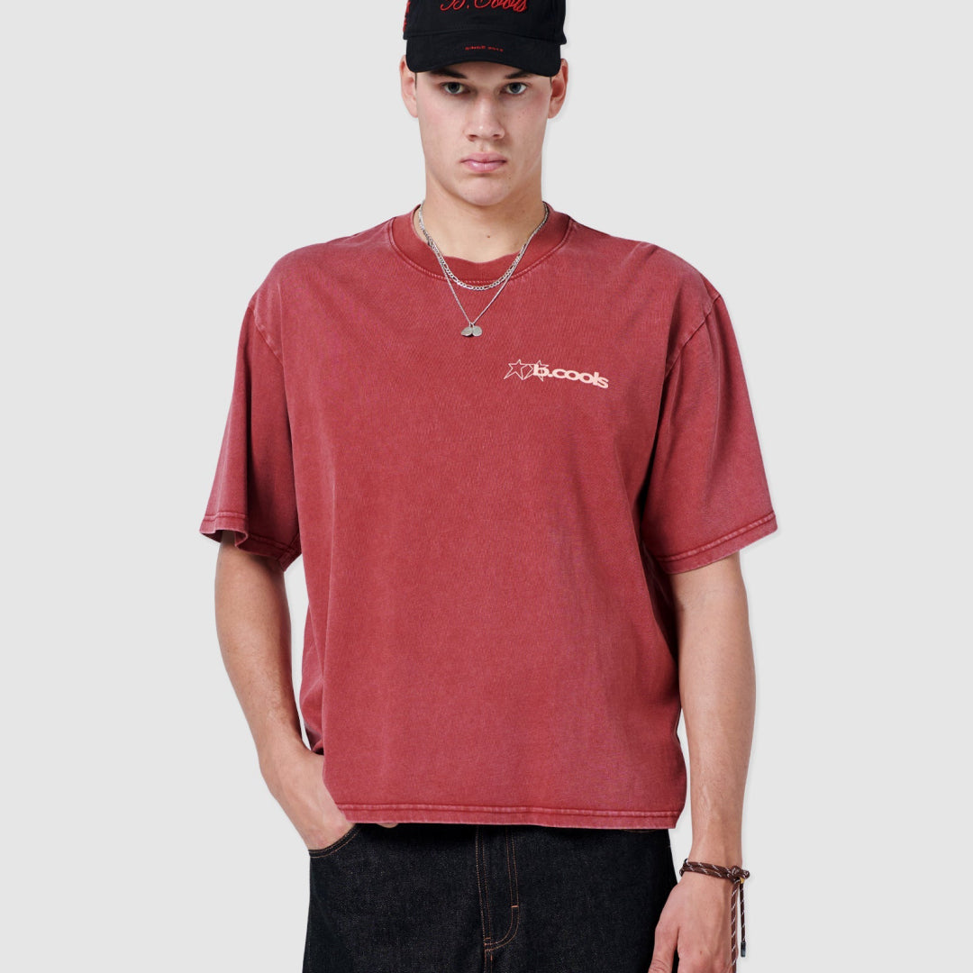 B.Cools Star Crop T-shirt in red, worn front