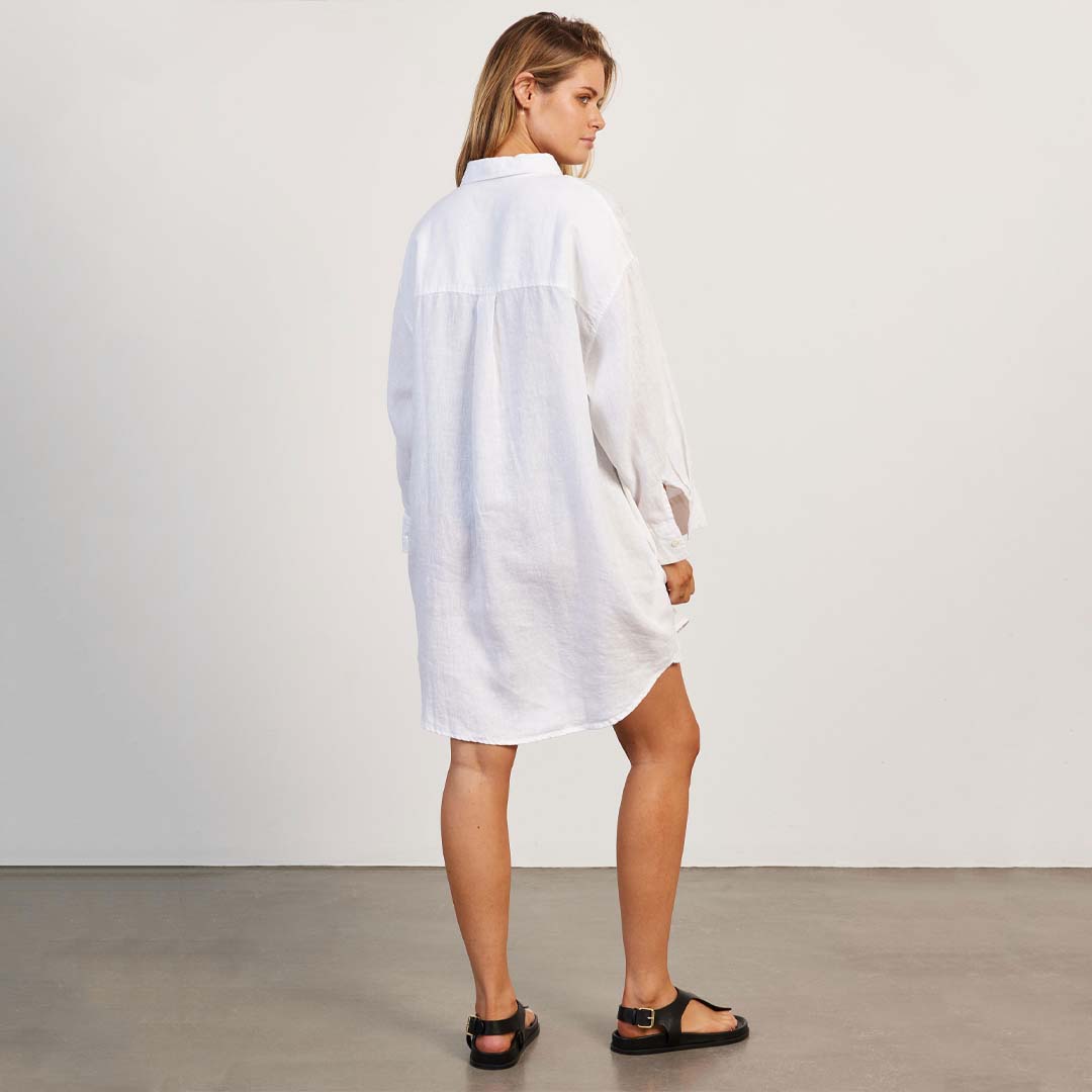 HAMPTON LINEN BEACH DRESS | WHITE