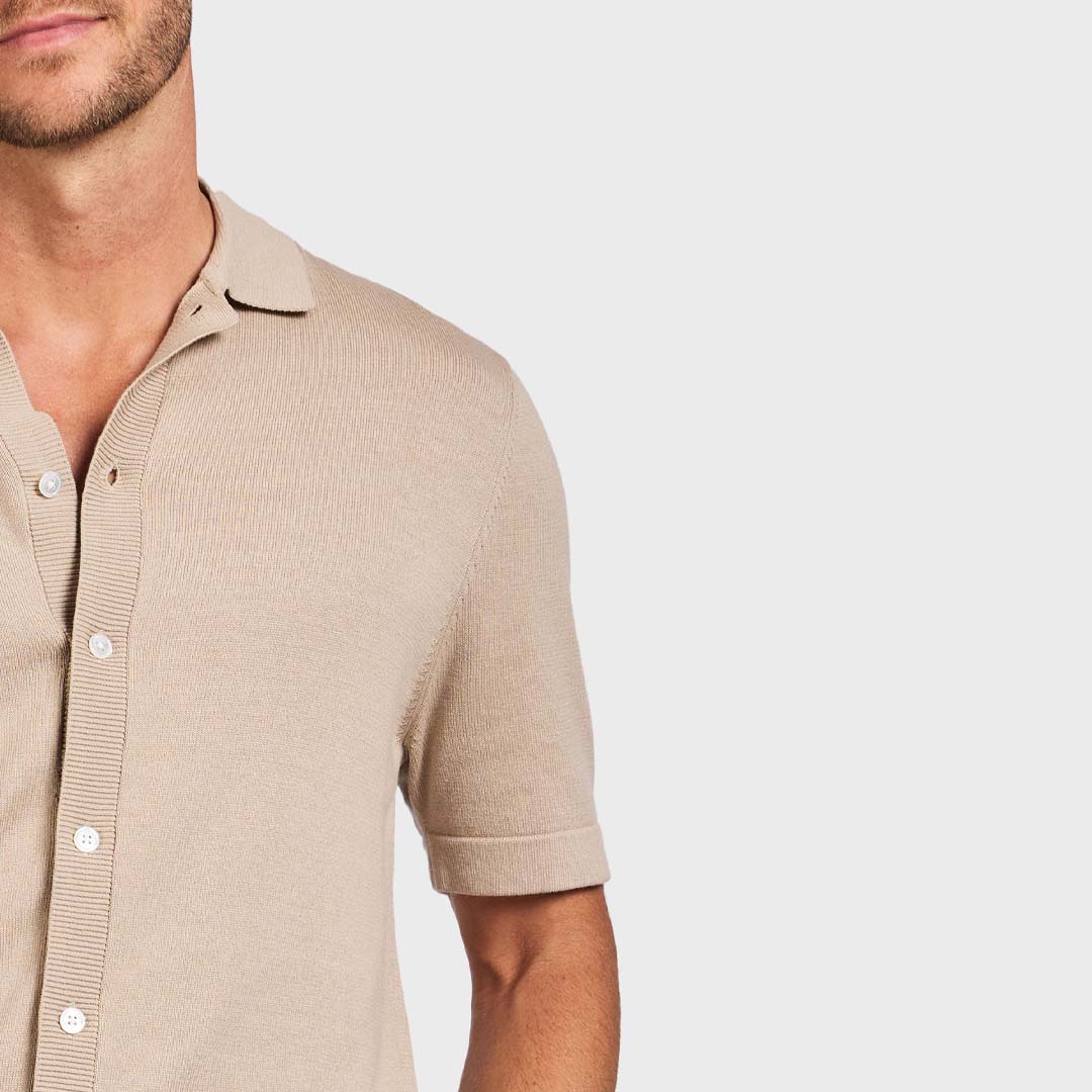 JACKSON RIB KNIT POLO | WARM SAND