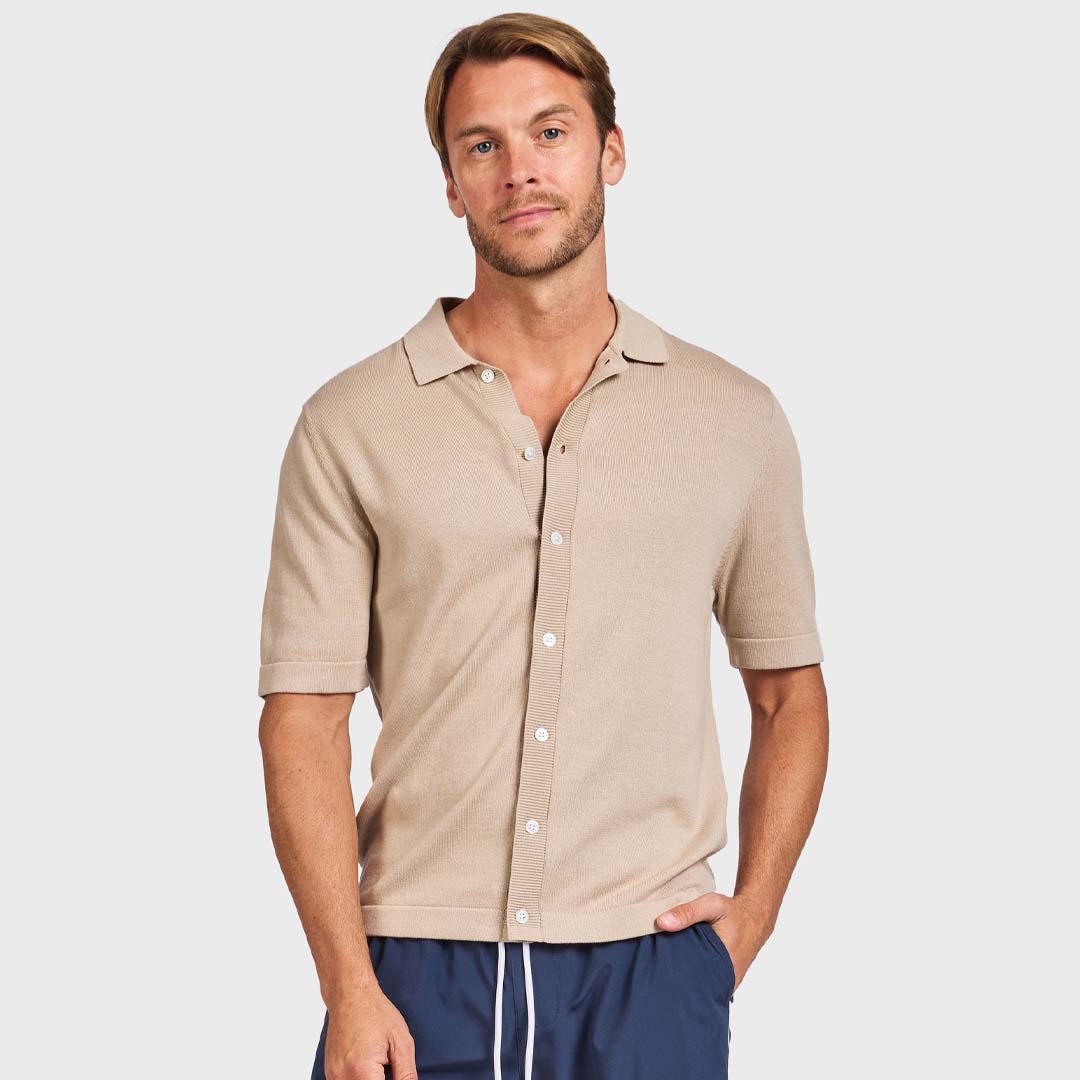 JACKSON RIB KNIT POLO | WARM SAND