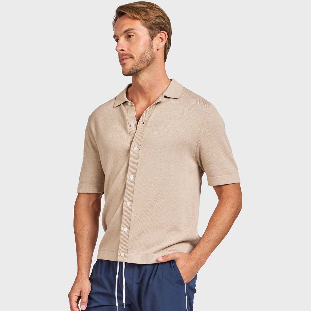 JACKSON RIB KNIT POLO | WARM SAND