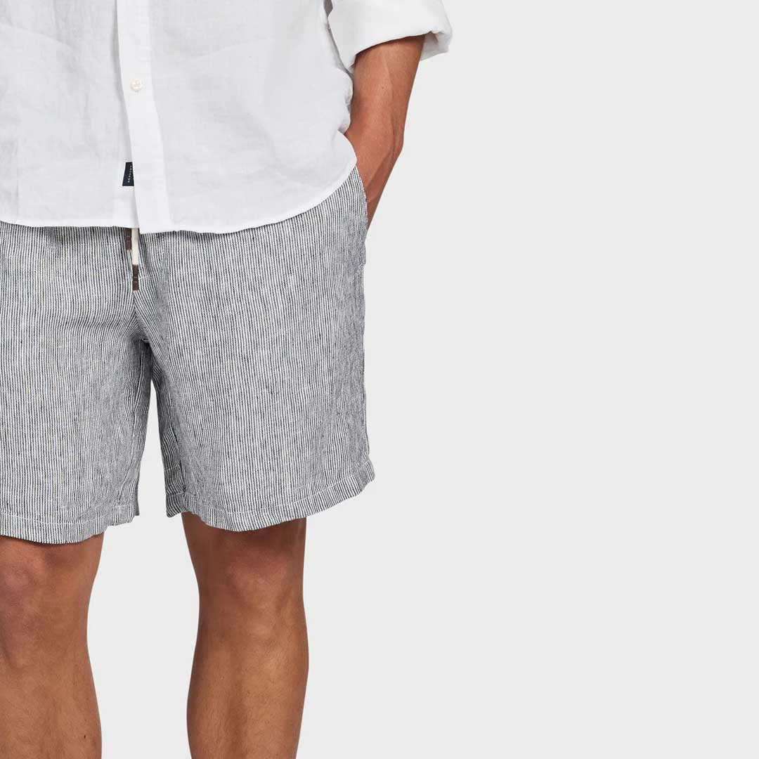 Jeff Linen Short | Navy Stripe