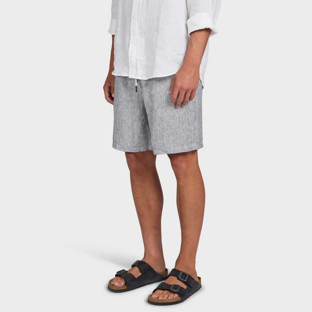 Jeff Linen Short | Navy Stripe
