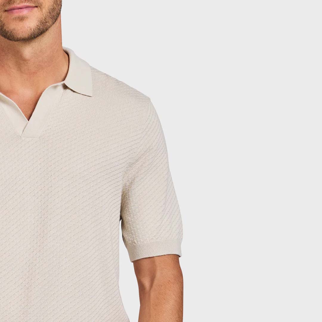 JONNY TEXTURED KNIT POLO | ICE GREY