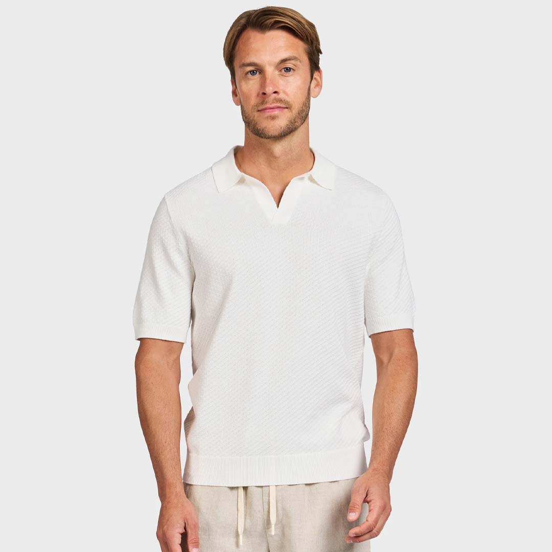 JONNY TEXTURED KNIT POLO | NATURAL