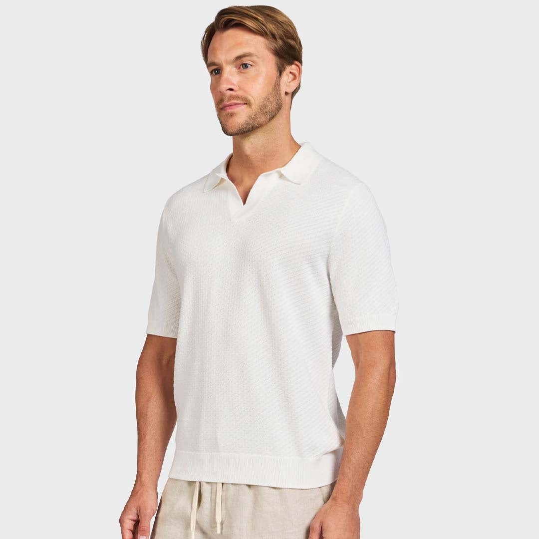 JONNY TEXTURED KNIT POLO | NATURAL