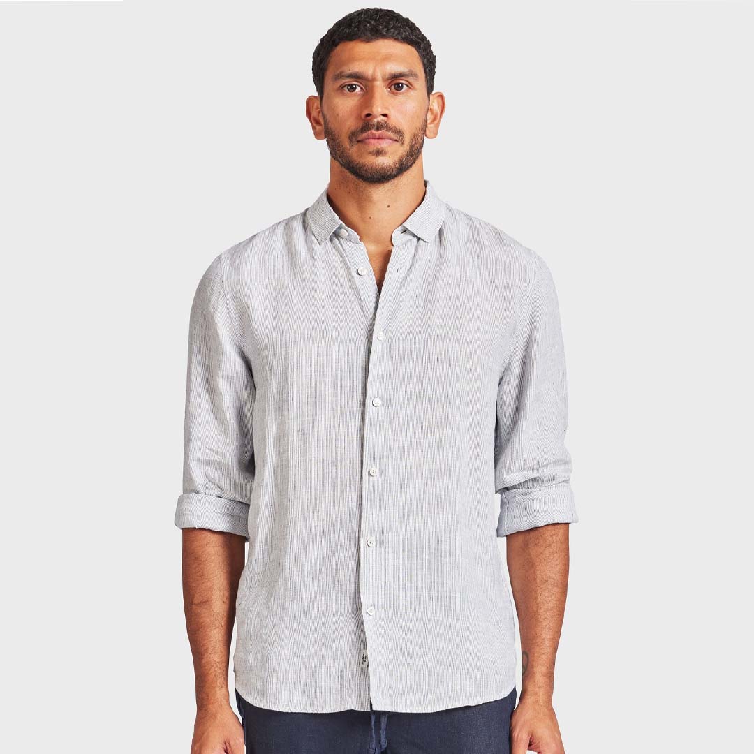 MICK LINEN SHIRT | NAVY STRIPE