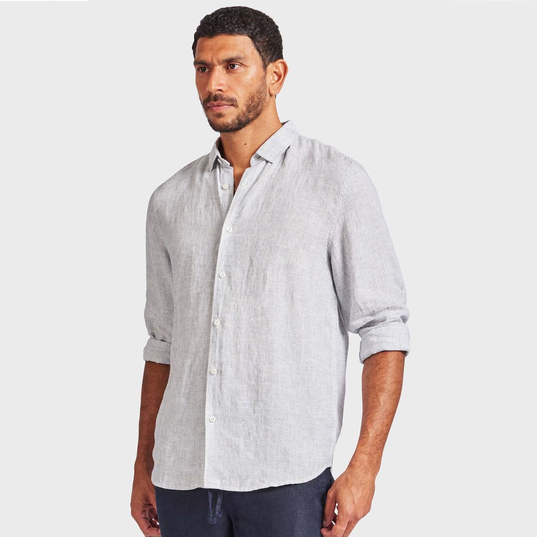 MICK LINEN SHIRT | NAVY STRIPE