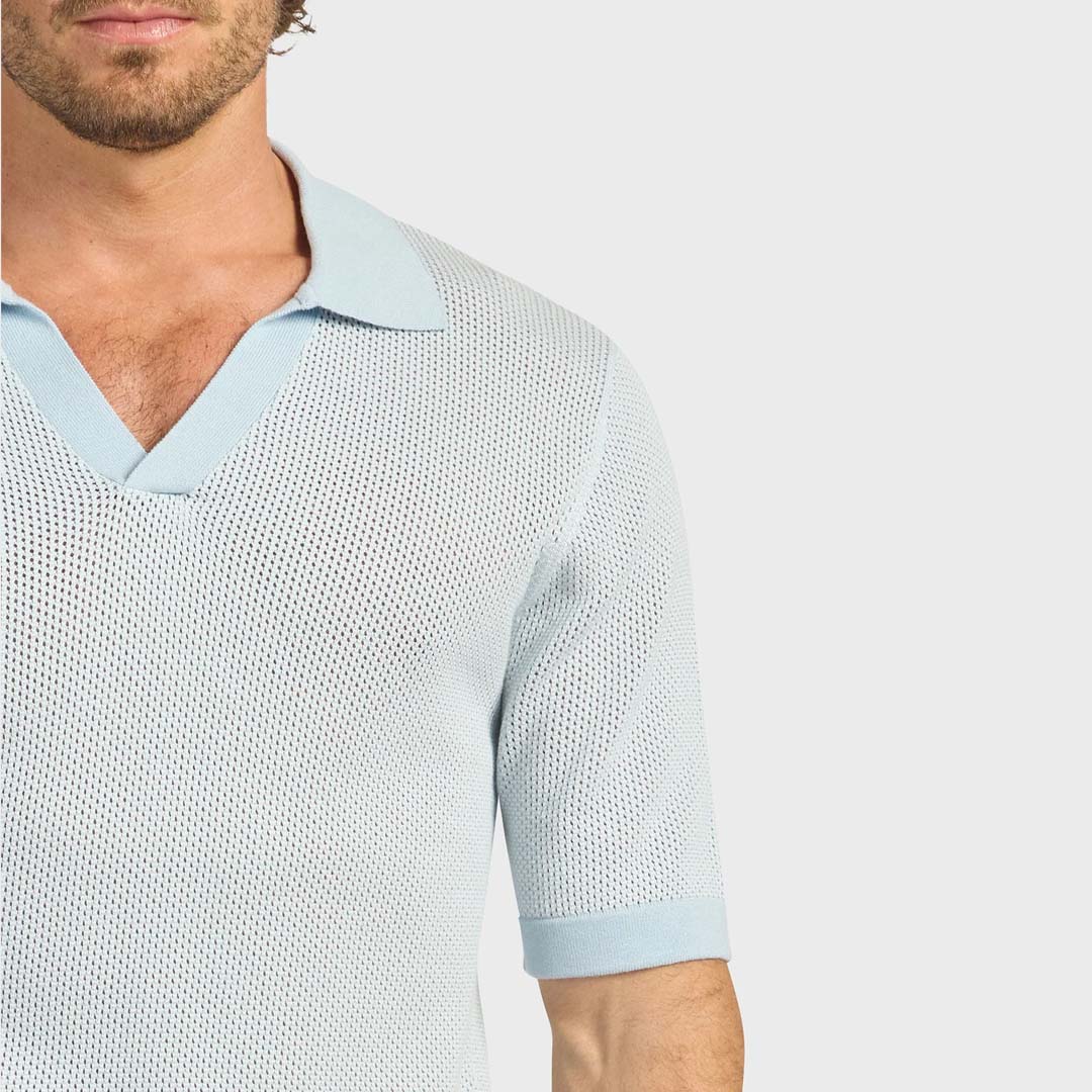 PYNE KNIT POLO | BLEACH BLUE