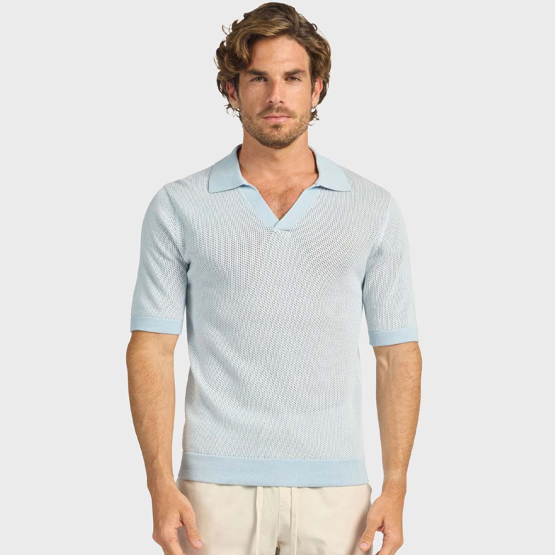 PYNE KNIT POLO | BLEACH BLUE