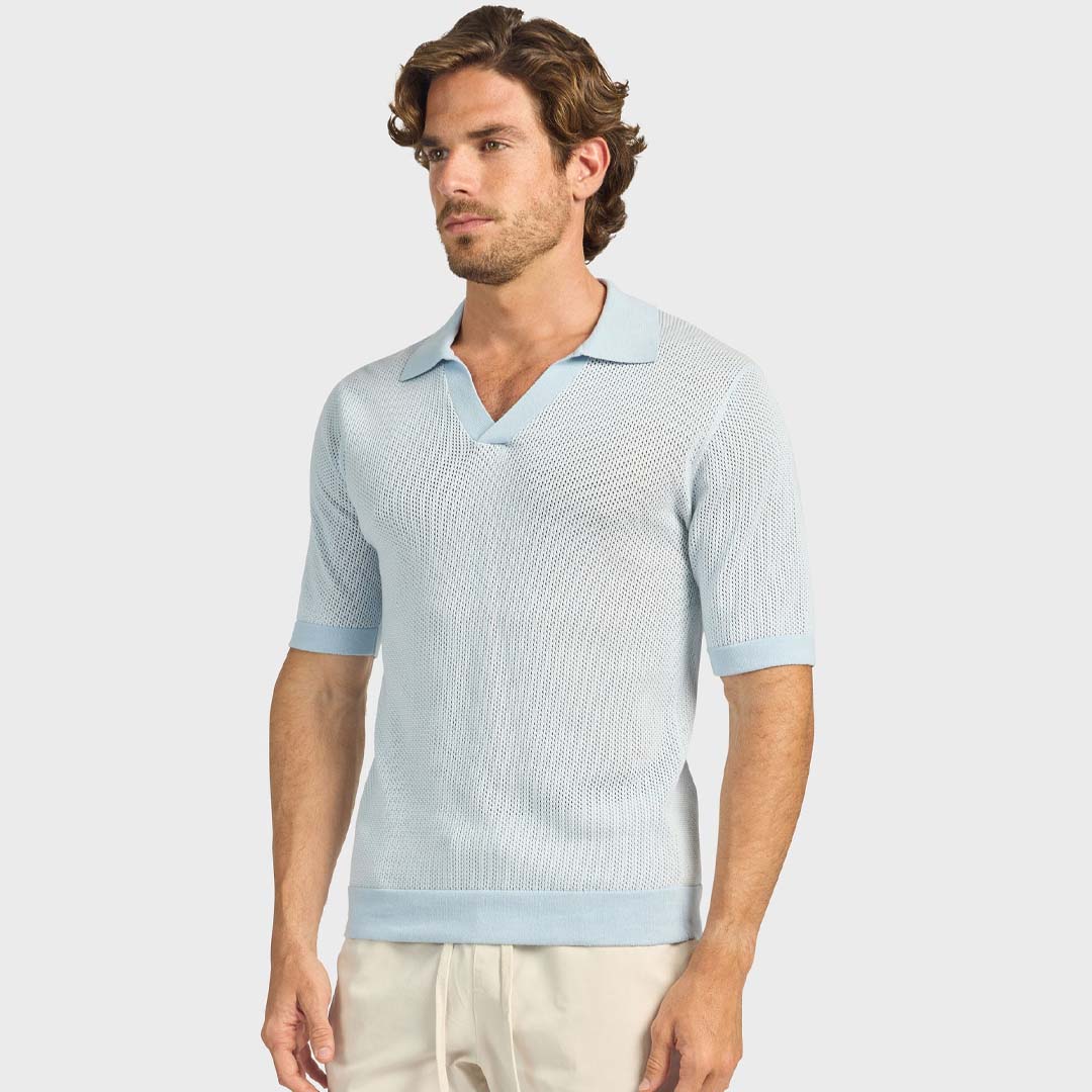 PYNE KNIT POLO | BLEACH BLUE