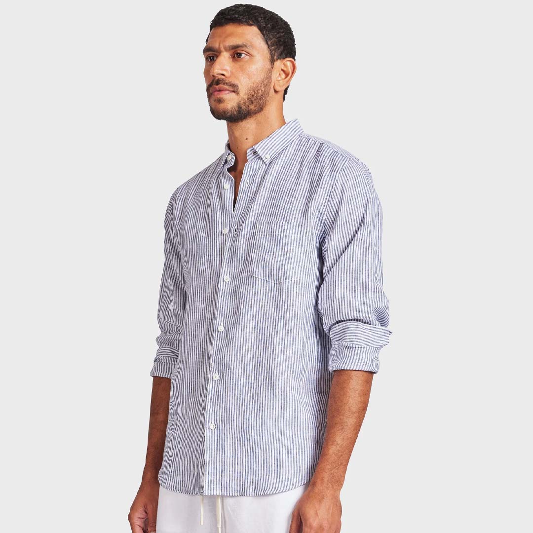 RORY LINEN SHIRT | NAVY/STONE