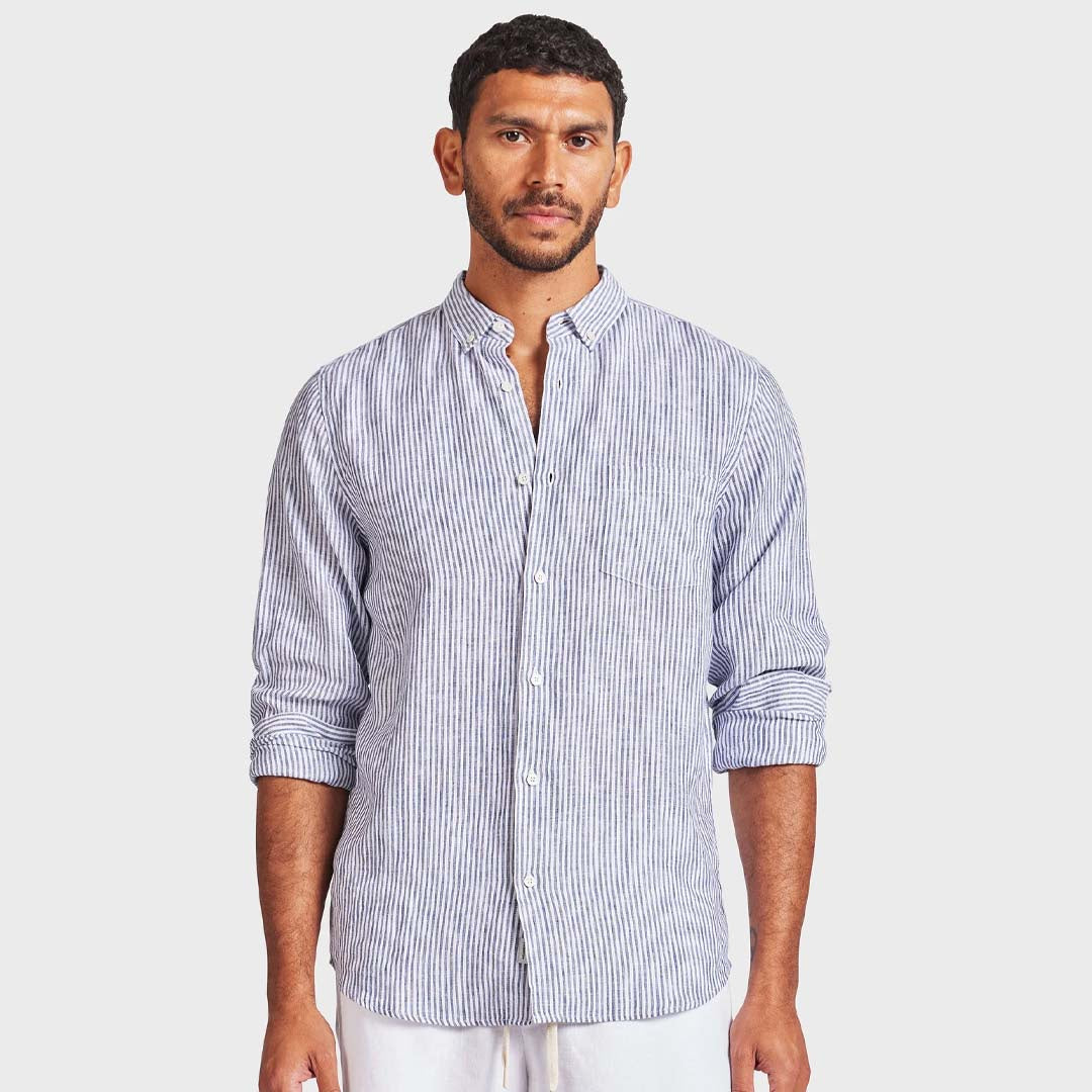 RORY LINEN SHIRT | NAVY/STONE