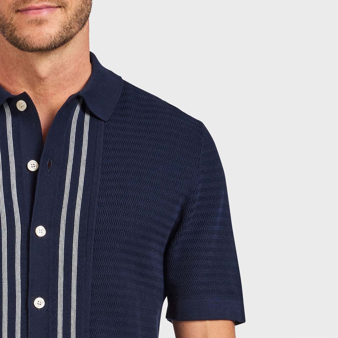 ROSS STRIPE KNIT SS SHIRT | NAVY