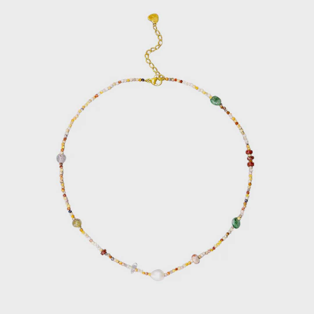 Pebble Cut Stone + Freshwater Pearl Necklace