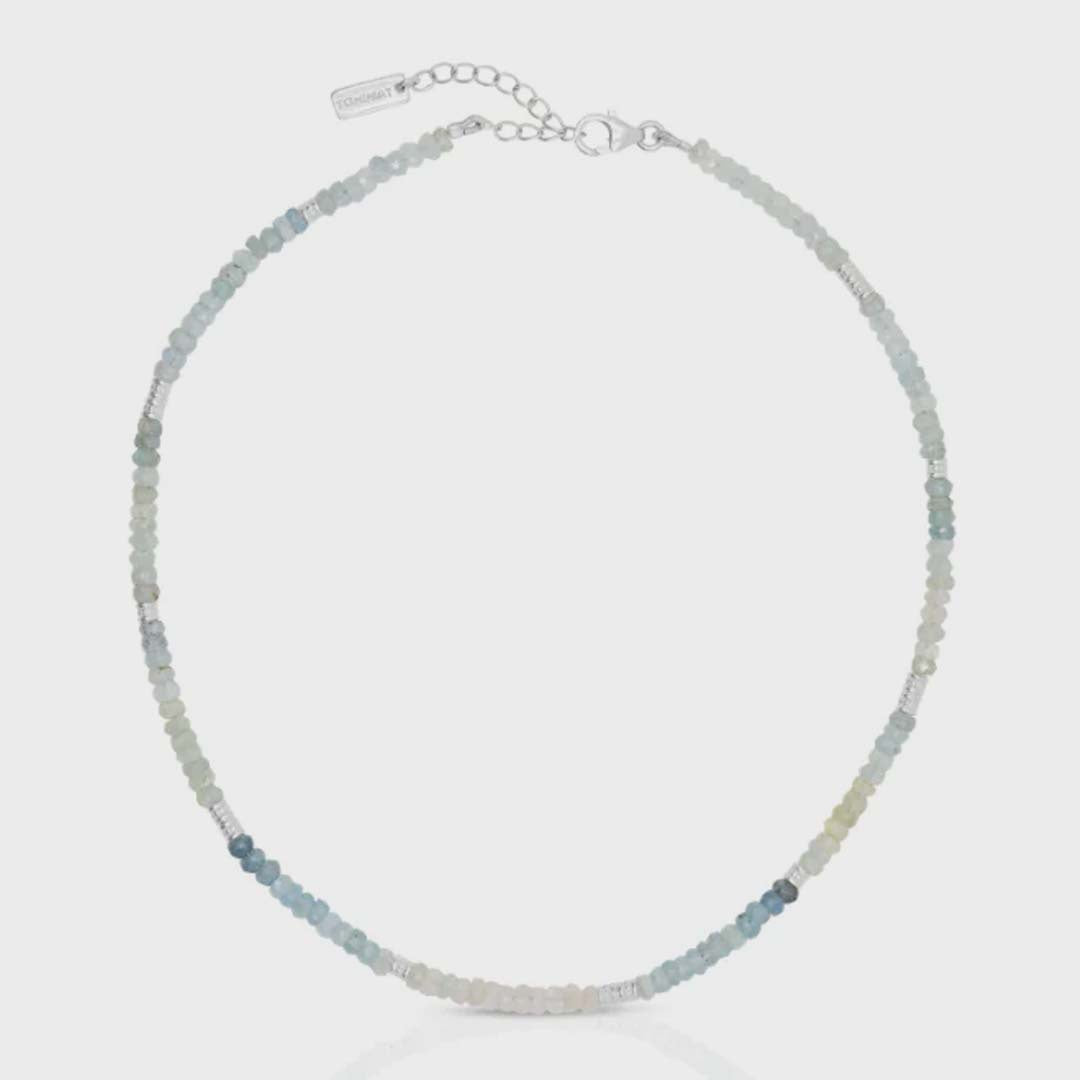 AQUAMARINE SILVER BEADED NECKLACE