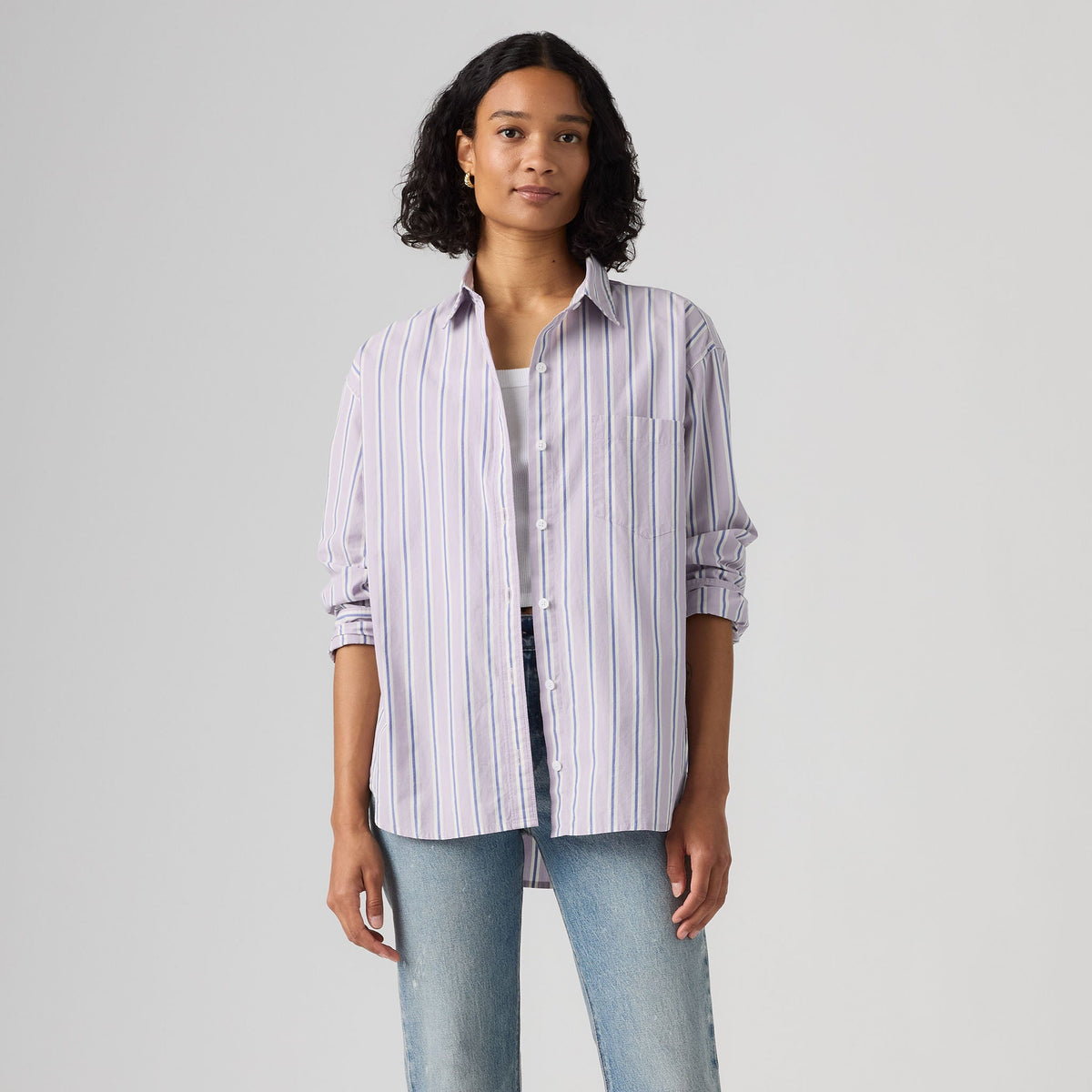 Harlie Boyfriend Shirt | Costanza Stripe Wisteria — hero/front fit