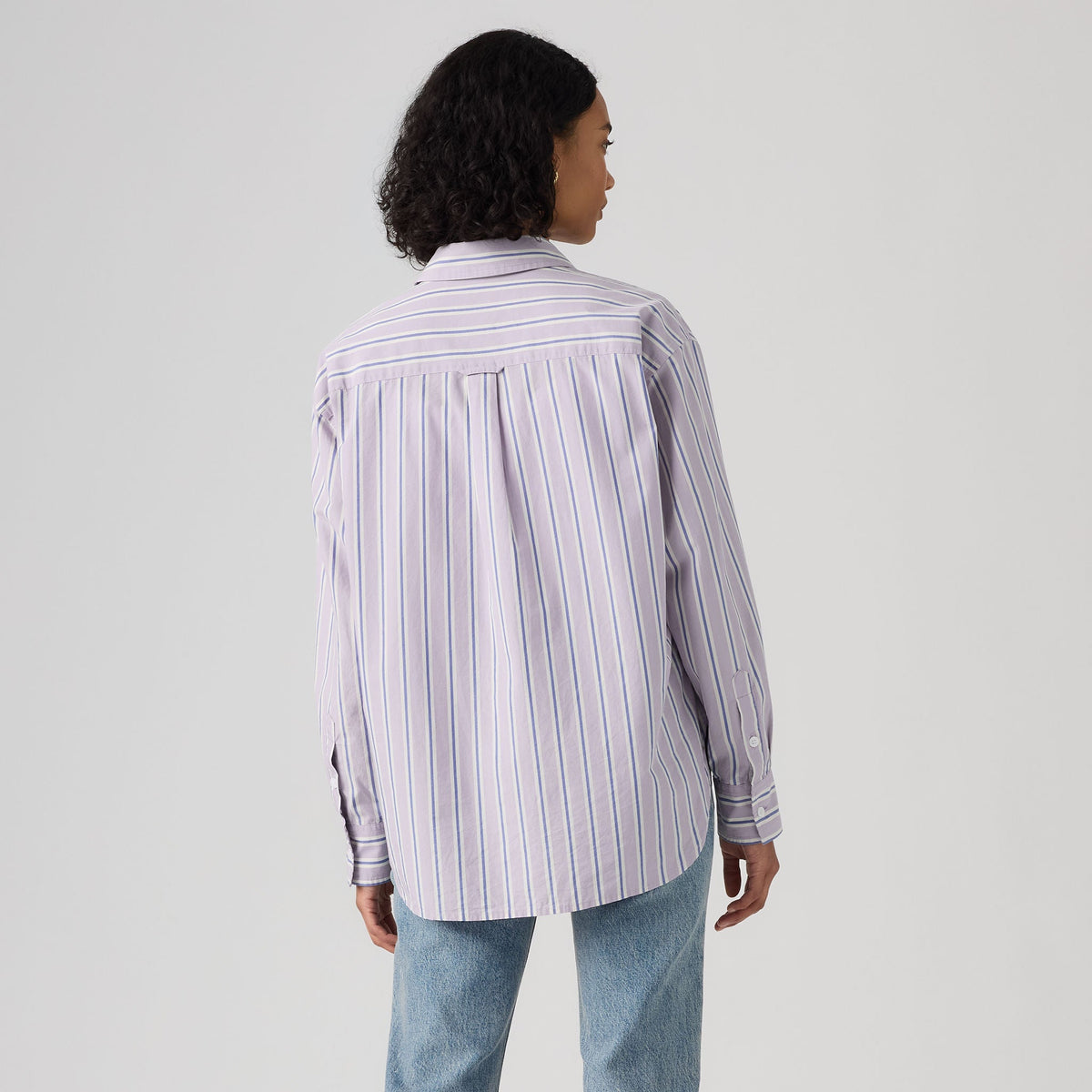 Harlie Boyfriend Shirt | Costanza Stripe Wisteria — rear fit
