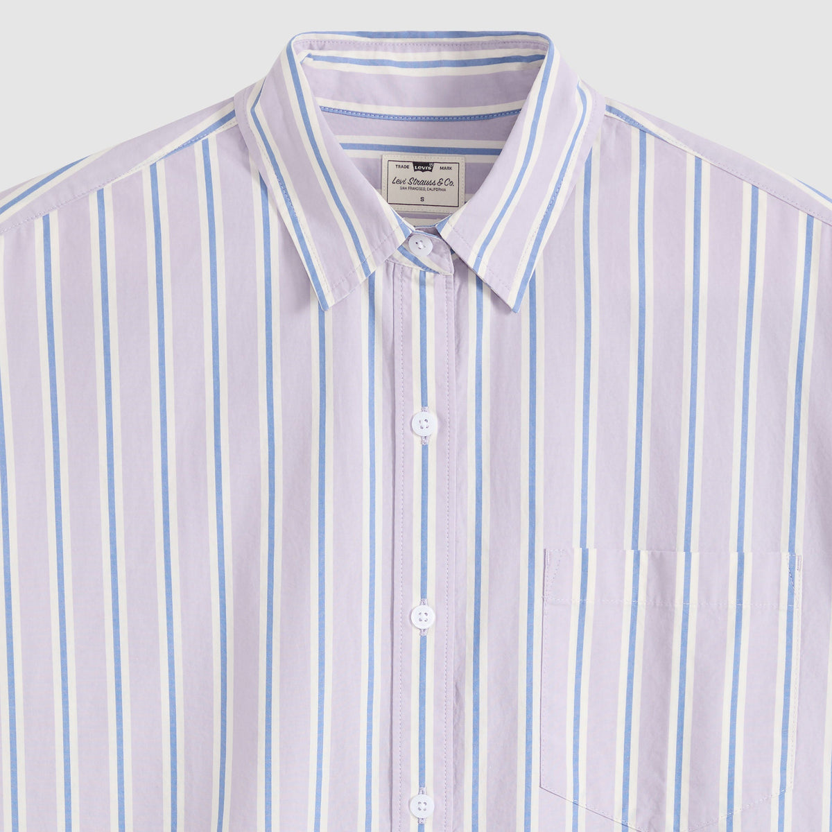Harlie Boyfriend Shirt | Costanza Stripe Wisteria — clear collar/placket/fabric detail