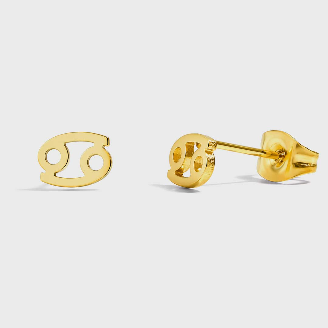 Zodiac Stud Earrings | Gold Cancer