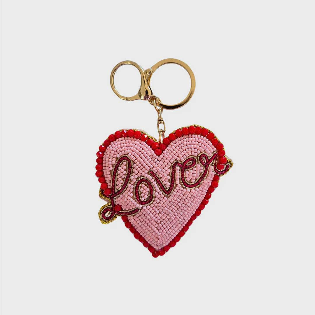 Love Beaded Keychain | Pink