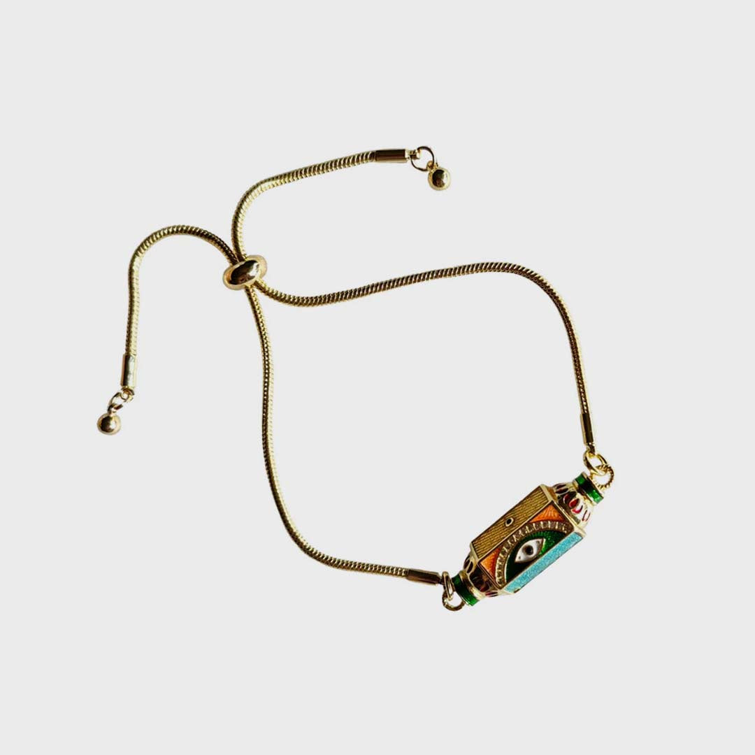 EYE SNAKE CHAIN BRACELET | GREEN ORANGE