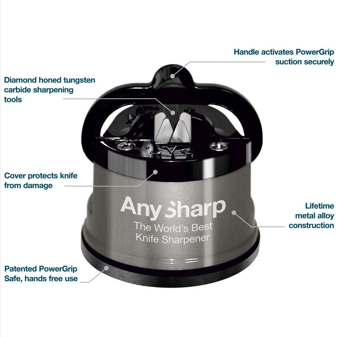 AnySharp Pro Safer Hands-Free Knife Sharpener, Gun Metal