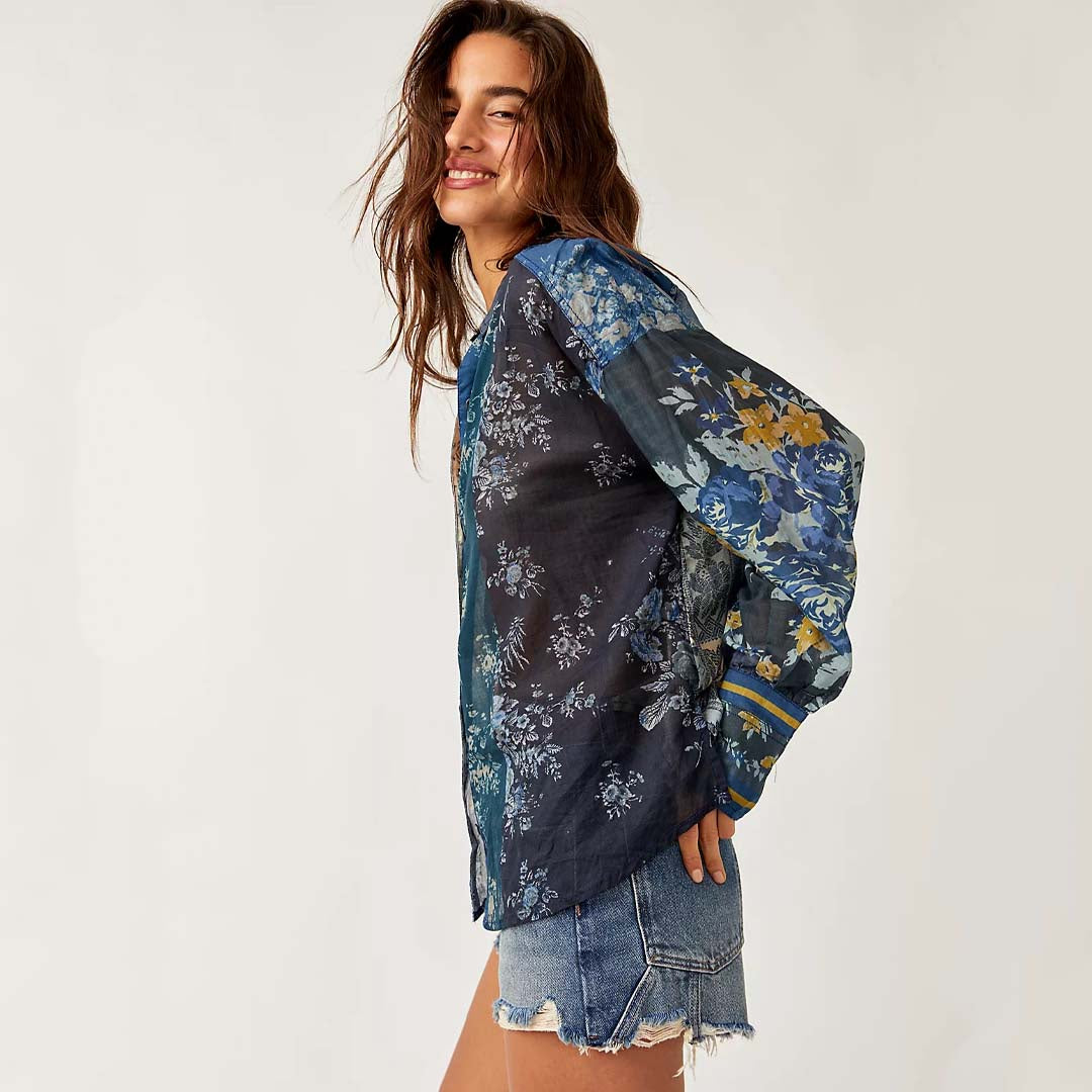 Free People Indigo Combo Flower Patch Top | BY SAN SEBASTIAN