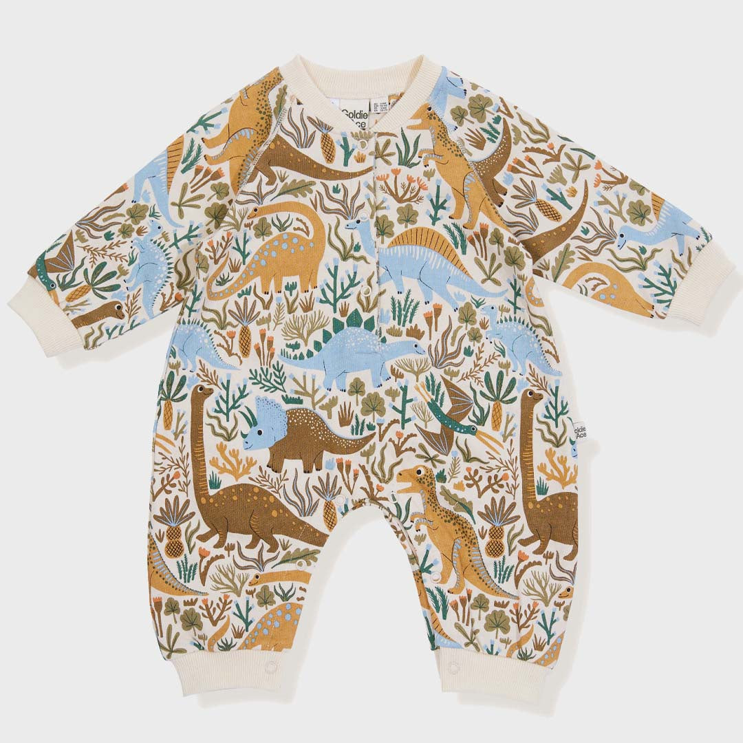 DINO ROAR TERRY RELAXED ROMPER - BLUE