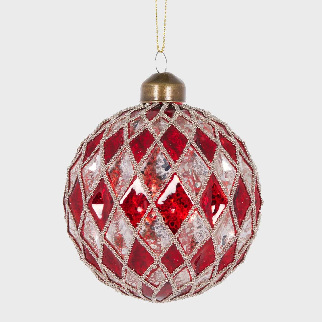 INTRICATE DIAMOND BAUBLE | RED & WHITE